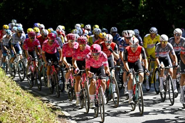 The pack of riders pictured in action during the fourth stage of the 2025 Tour de France cycling, Amien Metropole - Rouen (173 km), on Tuesday 08 July 2025 in France. The 112th edition of the Tour de France starts on Saturday 5 July in Lille, France, and will finish in Paris, France on the 27th of July. POOLxJANxDExMEULENEIR  x128698510x