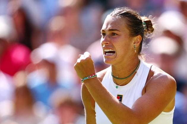 Aryna Sabalenka celebrates during her quarter final match Wimbledon Tennis Championships, Day 9, The All England Lawn Tennis and Croquet Club, London, UK - 08 Jul 2025London The All England Lawn Tennis and United Kingdom  Copyright: xJamesxMarsh Shutterstockx 15389336cz