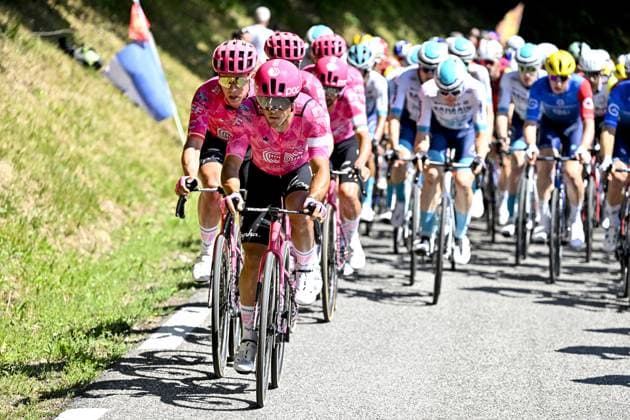 EF Education-EasyPost riders pictured in action during the fourth stage of the 2025 Tour de France cycling, Amien Metropole - Rouen (173 km), on Tuesday 08 July 2025 in France. The 112th edition of the Tour de France starts on Saturday 5 July in Lille, France, and will finish in Paris, France on the 27th of July. POOLxJANxDExMEULENEIR  x128701451x