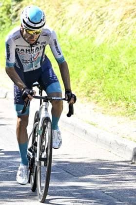 French Lenny Martinez of Bahrain Victorious pictured in action during the fourth stage of the 2025 Tour de France cycling, Amien Metropole - Rouen (173 km), on Tuesday 08 July 2025 in France. The 112th edition of the Tour de France starts on Saturday 5 July in Lille, France, and will finish in Paris, France on the 27th of July. POOLxJANxDExMEULENEIR  x128705987x