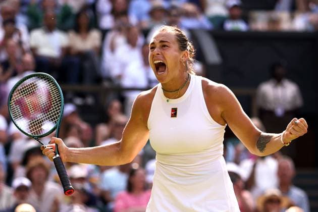Aryna Sabalenka celebrates victory in her quarter final match Wimbledon Tennis Championships, Day 9, The All England Lawn Tennis and Croquet Club, London, UK - 08 Jul 2025London The All England Lawn Tennis and United Kingdom  Copyright: xEllaxLing Shutterstockx 15389337cr