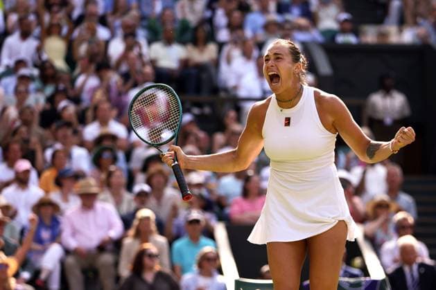 Aryna Sabalenka celebrates victory in her quarter final match Wimbledon Tennis Championships, Day 9, The All England Lawn Tennis and Croquet Club, London, UK - 08 Jul 2025London The All England Lawn Tennis and United Kingdom  Copyright: xEllaxLing Shutterstockx 15389337cs