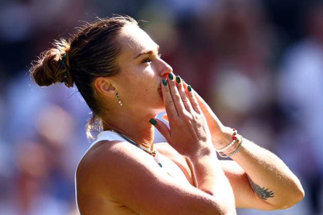 Aryna Sabalenka celebrates victory in her quarter final match Wimbledon Tennis Championships, Day 9, The All England Lawn Tennis and Croquet Club, London, UK - 08 Jul 2025London The All England Lawn Tennis and United Kingdom  Copyright: xJamesxMarsh Shutterstockx 15389336ep