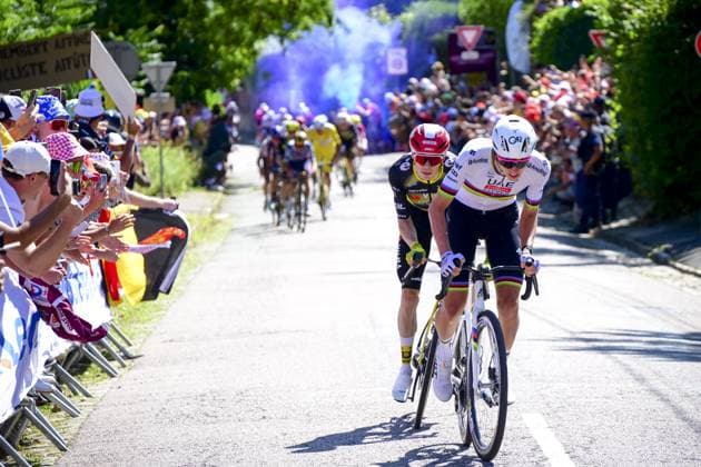 Danish Jonas Vingegaard Hansen of Team Visma-Lease a Bike and Slovenian Tadej Pogacar of UAE Team Emirates the fourth stage of the 2025 Tour de France cycling, Amien Metropole - Rouen (173 km), on Tuesday 08 July 2025 in France. The 112th edition of the Tour de France starts on Saturday 5 July in Lille, France, and will finish in Paris, France on the 27th of July. POOLxBERNARDxPAPON  x128710146x