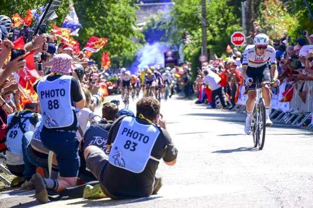 Slovenian Tadej Pogacar of UAE Team Emirates pictured in action during the fourth stage of the 2025 Tour de France cycling, Amien Metropole - Rouen (173 km), on Tuesday 08 July 2025 in France. The 112th edition of the Tour de France starts on Saturday 5 July in Lille, France, and will finish in Paris, France on the 27th of July. POOLxBERNARDxPAPON  x128710782x
