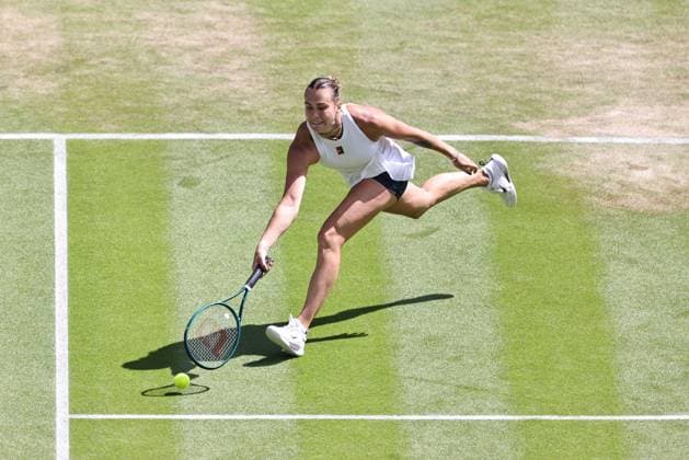 Aryna Sabalenka, BLR, during quarterfinal match against Siegemund, GER of 2025 All England Lawn Tennis Championships at Wimbledon, womens singles, London, 08 07 2025