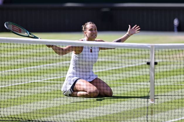 Aryna Sabalenka, BLR, during quarterfinal match against Siegemund, GER of 2025 All England Lawn Tennis Championships at Wimbledon, womens singles, London, 08 07 2025