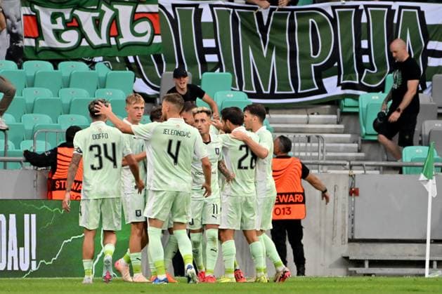 Ljubljana, Slovenia, July 8th 2025: Olimpija Ljubljana celebrate score during the UEFA Champions League, First qualifying round, 1st leg, match between Olimpija Ljubljana and Kairat Almaty at Stadium Stozice, Ljubljana, Slovenia. (Igor Kupljenik SPP) Copyright: xIgorxKupljenikx xSPPx spp-en-IgKuSp-IK5_9809