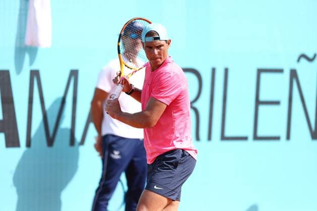 April 29, 2022, MADRID, MADRID, SPAIN: Rafael Nadal of Spain practices during the Mutua Madrid Open 2022 celebrated at La Caja Magica on April 29, 2022, in Madrid, Spain. Copyright: xOscarxJ.xBarrosox