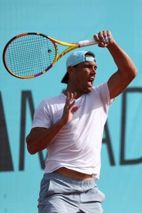 April 30, 2022, MADRID, MADRID, SPAIN: Rafael Nadal of Spain practices during the Mutua Madrid Open 2022 celebrated at La Caja Magica on April 30, 2022, in Madrid, Spain. Copyright: xOscarxJ.xBarrosox