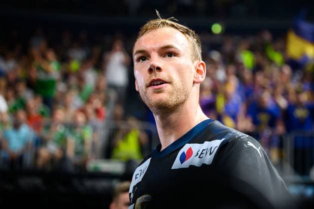 Cologne, Germany Handball EHF CL Final 4 Semi-Final Fuechse Berlin HBC Nantes Mathias Gidsel Berlin Portrait Face Cologne Lanxess Arena North Rhine-Westphalia Germany