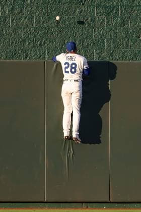 July 8, 2025: Kansas City Royals center fielder Kyle Isbel (28) can t reach a home run from Pittsburgh Pirates second baseman Nick Gonzales (39) during the seventh inning at Kauffman Stadium in Kansas City, MO. CSM Kansas City United States of America - ZUMAc04_ 20250708_zma_c04_077 Copyright: xDavidxSmithx