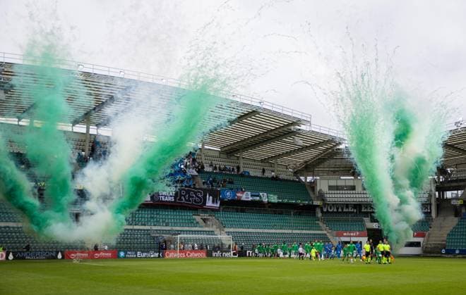08.07.2025, Tallinn. UEFA Champions League first qualifying round. FCI Levadia VS RFS 0:1. Photo Madis Veltman, Postimees Tallinn Harjumaa Estonia 1MV08JUL25A01  Copyright: xMadisxVeltmanx Colourful smoke bombs on the stadium