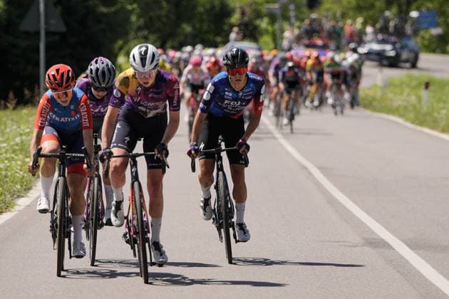 Eleonora Camilla Gasparrini (UAE Team ADQ), Alessia Vigilia (FDJ-SUEZ), Lorena Wiebes (SD Worx-Protime) e Lieke Nooijen (Visma Lease a Bike) during the 4th stage of the Giro d™Italia Women, from Castello Tesino to Pianezze, Italy Wednesday, July 9, 2025. - cycling .  Copyright: xMarcoxAlpozzi LaPressex