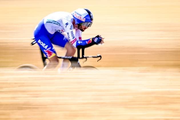 Belgian Jordi Meeus of RedBull-BORA-hansgrohe pictured in action during stage five of the 2025 Tour de France cycling, a 33km time trial in Caen, France on Wednesday 09 July 2025. The 112th edition of the Tour de France starts on Saturday 5 July in Lille, France, and will finish in Paris, France on the 27th of July. JASPERxJACOBS  x128757811x
