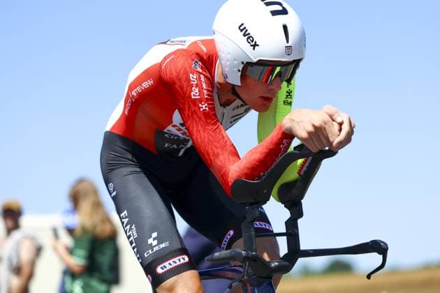 Belgian Laurenz Rex of Intermarche-Wanty pictured in action during stage five of the 2025 Tour de France cycling, a 33km time trial in Caen, France on Wednesday 09 July 2025. The 112th edition of the Tour de France starts on Saturday 5 July in Lille, France, and will finish in Paris, France on the 27th of July. JASPERxJACOBS  x128757945x