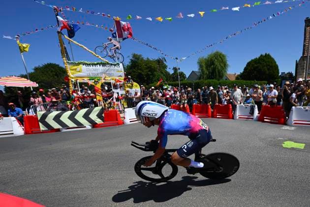 Tour de France 2025 Stage 5 CAEN, FRANCE - JULY 09 : Boivin Guillaume (CAN) of Israel - Premier Tech during stage 5 of the 112th edition of Tour de France an UCI World Tour 2.UWT Individual Time Trial stage for Men Elite of 33 km with start in Caen and finish in Caen on July 9, 2025 in Caen, France, 09 07 2025 ( Motordriver Kenny Verfaillie - Caen France  Copyright: xVincentxKalutx