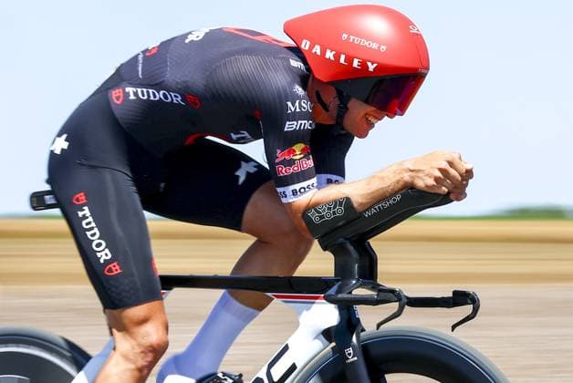 Swiss Fabian Lienhard of Tudor Pro Cycling Team pictured in action during stage five of the 2025 Tour de France cycling, a 33km time trial in Caen, France on Wednesday 09 July 2025. The 112th edition of the Tour de France starts on Saturday 5 July in Lille, France, and will finish in Paris, France on the 27th of July. DAVIDxPINTENS  x128759222x