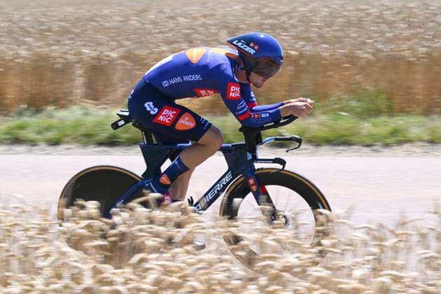 Tour de France 2025 Stage 5 CAEN, FRANCE - JULY 09 : Markl Niklas (GER) of Team Picnic PostNL during stage 5 of the 112th edition of Tour de France an UCI World Tour 2.UWT Individual Time Trial stage for Men Elite of 33 km with start in Caen and finish in Caen on July 9, 2025 in Caen, France, 09 07 2025 ( Motordriver Kenny Verfaillie - Caen France  Copyright: xVincentxKalutx
