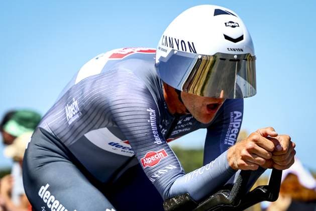 Belgian Jonas Rickaert of Alpecin-Deceuninck pictured in action during stage five of the 2025 Tour de France cycling, a 33km time trial in Caen, France on Wednesday 09 July 2025. The 112th edition of the Tour de France starts on Saturday 5 July in Lille, France, and will finish in Paris, France on the 27th of July. JASPERxJACOBS  x128760015x