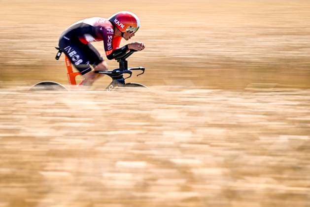 British Samuel Watson of Ineos Grenadiers pictured in action during stage five of the 2025 Tour de France cycling, a 33km time trial in Caen, France on Wednesday 09 July 2025. The 112th edition of the Tour de France starts on Saturday 5 July in Lille, France, and will finish in Paris, France on the 27th of July. JASPERxJACOBS  x128763139x