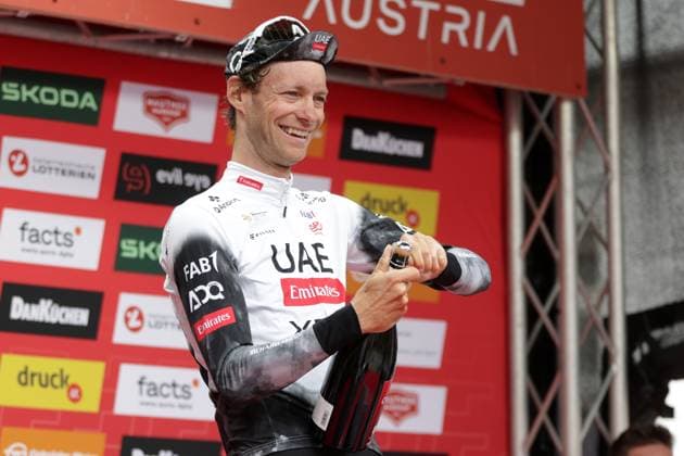CYCLING - Tour of Austria 2025 STEYR,AUSTRIA,09.JUL.25 - CYCLING - Tour of Austria, stage 1, Steyr - Steyr. Image shows the rejoicing of Felix Grossschartner (AUT UAE TEAM EMIRATES XRG).  GEPAxpictures xWalterxLuger