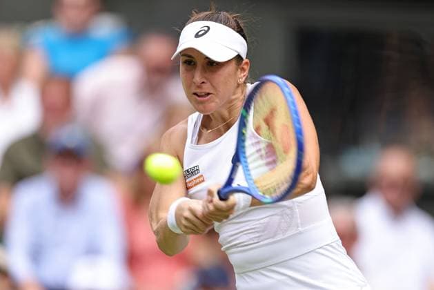 Belinda Bencic, SUI, during quarterfinal of 2025 All England Lawn Tennis Championships at Wimbledon, womens singles, London, 09 07 2025