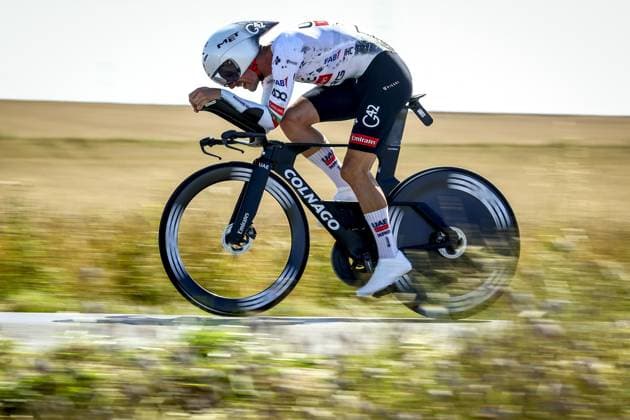 Portuguese Joao Almeida of UAE Team Emirates pictured in action during stage five of the 2025 Tour de France cycling, a 33km time trial in Caen, France on Wednesday 09 July 2025. The 112th edition of the Tour de France starts on Saturday 5 July in Lille, France, and will finish in Paris, France on the 27th of July. DAVIDxPINTENS  x128772465x