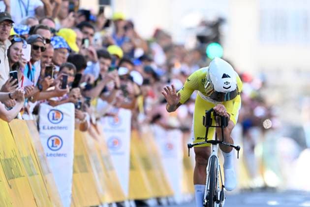 Tour de France 2025 Stage 5 CAEN, FRANCE - JULY 09 : Van der Poel Mathieu (NED) of Alpecin - Deceuninck during stage 5 of the 112th edition of Tour de France an UCI World Tour 2.UWT Individual Time Trial stage for Men Elite of 33 km with start in Caen and finish in Caen on July 9, 2025 in Caen, France, 09 07 2025 ( Motordriver Kenny Verfaillie - Caen France  Copyright: xJanxDexMeuleneirx