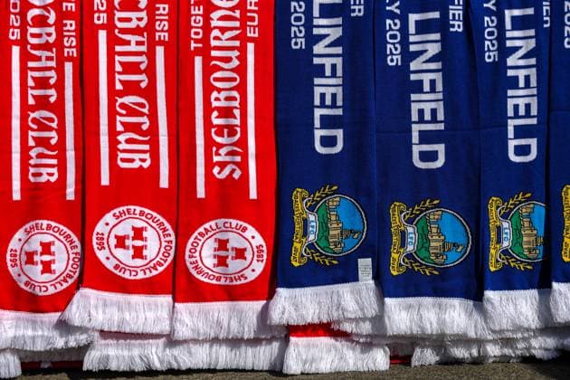 UEFA Champions League First Qualifying Round First Leg, Tolka Park, Dublin 9 7 2025 Shelbourne vs Linfield A view of both teams scarfs ahead of the match A view of both teams scarfs ahead of the match 9 7 2025  Copyright: x INPHO RyanxByrnex RB1_8058