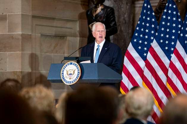 Rep. Mike Thompson, D-CA, speaks during a Congressional Medal of Honor ceremony for American cyclist Greg Lemond in Statuary Hall at the U.S. Capitol in Washington, DC on Wednesday, July 9, 2025. Lemond, the first American to win the Tour de France, was awarded the medal in 2020 but the ceremony was delayed due to the COVID-19 pandemic.  WAP20250709301 BONNIExCASH