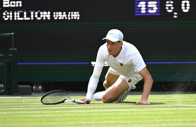 Wimbledon Championships 2025 Day 10 Sinner v Ben Shelton Wimbledon Championships 2025 Day 10, 09 07 25 Gentlemens’ Singles - Quarter Final No.1 Court Jannik Sinner v Ben Shelton Jannik Sinner in action  Copyright: xMarcxAspland ThexTimesx NINTCHDBPICT001008744410