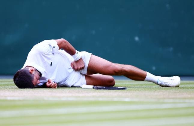 Novak Djokovic falls on match point during his quarter final match. Wimbledon Tennis Championships, Day 10, The All England Lawn Tennis and Croquet Club, London, UK - 09 Jul 2025London The All England Lawn Tennis and United Kingdom  Copyright: xJamesxMarsh Shutterstockx 15389394ie
