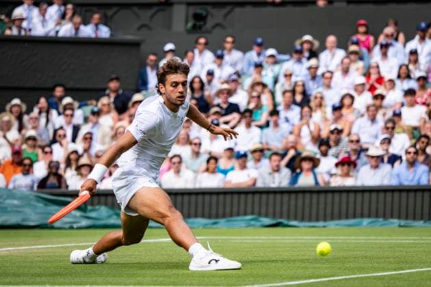 Flavio Cobolli during his Wimbledon 2025 Men s Quarter Final tennis match against Novak Djokovic at the All England Tennis Club in London, England. (Richard Callis Sports Press Photo SPP)  Copyright: xRichardxCallis SportsxPressxPhotox xSPPx spp-en-RiCaPrPh-SPP25_richiecallis_09072025_22584