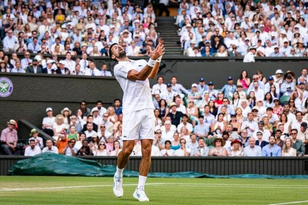 Novak Djokovic throws his racket during his Wimbledon 2025 Men s Quarter Final tennis match against Flavio Cobolli at the All England Tennis Club in London, England. (Richard Callis Sports Press Photo SPP) Copyright: xRichardxCallis SportsxPressxPhotox xSPPx spp-en-RiCaPrPh-SPP25_richiecallis_09072025_22601