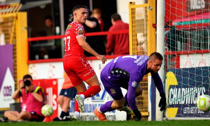 UEFA Champions League First Qualifying Round First Leg, Tolka Park, Dublin 9 7 2025 Shelbourne vs Linfield Shels™ Evan Caffrey and Chris Jones of Linfield Evan Caffrey and Chris Jones 9 7 2025  Copyright: x INPHO RyanxByrnex RB1_9848