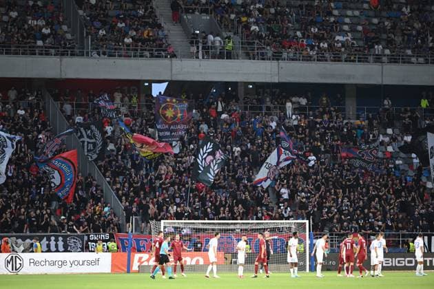 BUCHAREST - UEFA CHAMPIONS LEAGUE - FCSB - INTER CLUB D ESCALDES FCSB fans in action during the UEFA Champions League 2025 2026 First qualifying round game between FCSB and Inter Club d Escaldes, Steaua Stadium, July 09, 2025. Imago Images Alex Nicodim Copyright: xAlexxNicodimx