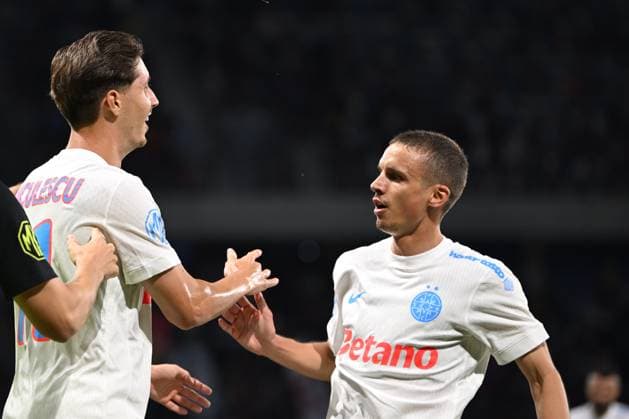 BUCHAREST - UEFA CHAMPIONS LEAGUE - FCSB - INTER CLUB D ESCALDES David Miculescu of FCSB celebrates with Juri Cisotti after scoring his side first goal during the UEFA Champions League 2025 2026 First qualifying round game between FCSB and Inter Club d Escaldes, Steaua Stadium, July 09, 2025. Imago Images Alex Nicodim Copyright: xAlexxNicodimx