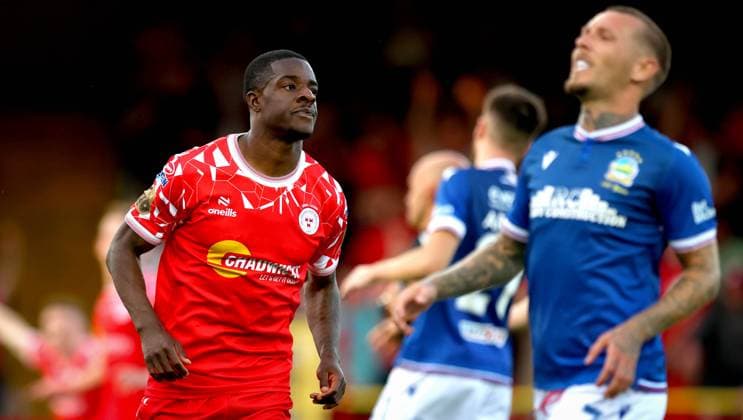 UEFA Champions League First Qualifying Round First Leg, Tolka Park, Dublin 9 7 2025 Shelbourne vs Linfield Shels™ Mipo Odubeko celebrates scoring the first goal of the game Mipo Odubeko celebrates scoring the first goal 9 7 2025  Copyright: x INPHO RyanxByrnex RB1_1044