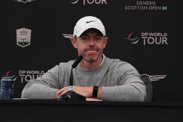 UK: The Genesis Scottish Open at The Renaissance Club, North Berwick, Scotland on 09 July 2025: Pictured: Rory McIlroy (Northern Ireland) attends a press conference, PK, Pressekonferenz at the Genesis Scottish Open 2025 at The Renaissance Club, North Berwick, Scotland North Berwick The Renaissance Club Scotland Copyright: xAlexxToddx