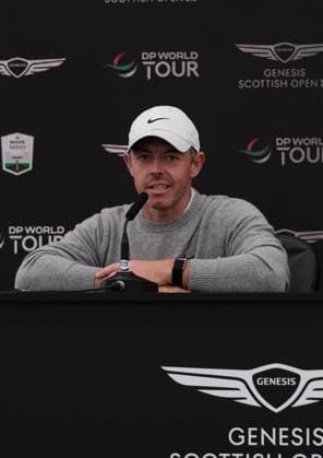 UK: The Genesis Scottish Open at The Renaissance Club, North Berwick, Scotland on 09 July 2025: Pictured: Rory McIlroy (Northern Ireland) attends a press conference, PK, Pressekonferenz at the Genesis Scottish Open 2025 at The Renaissance Club, North Berwick, Scotland North Berwick The Renaissance Club Scotland Copyright: xAlexxToddx