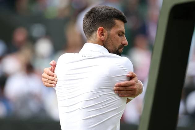 July 9, 2025, London, Celestynow, United Kingdom: NOVAK DJOKOVIC of Serbia during the match against F. Cobolli of Italy in quarter-finals of Championships 2025 at Wimbledon AELTC in London. Djokovic won 6:7 (6-8), 6:2, 7:5, 6:4 London United Kingdom - ZUMAc278 20250709_zsp_c278_059 Copyright: xMarcinxCholewinskix