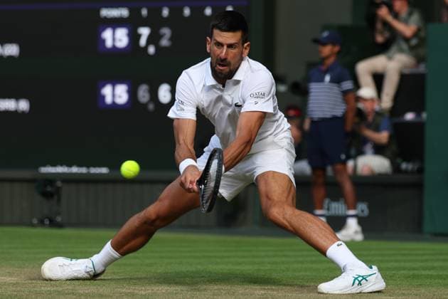 July 9, 2025, London, Celestynow, United Kingdom: NOVAK DJOKOVIC of Serbia during the match against F. Cobolli of Italy in quarter-finals of Championships 2025 at Wimbledon AELTC in London. Djokovic won 6:7 (6-8), 6:2, 7:5, 6:4 London United Kingdom - ZUMAc278 20250709_zsp_c278_061 Copyright: xMarcinxCholewinskix
