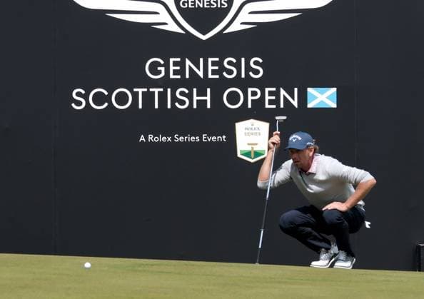 UK: The Genesis Scottish Open at The Renaissance Club, North Berwick, Scotland on 10 July 2025: Pictured: Marcel Siem (Germany) on the 18th green during the first round of the Genesis Scottish Open 2025 at The Renaissance Club, North Berwick, Scotland North Berwick The Renaissance Club Scotland Copyright: xAlexxToddx
