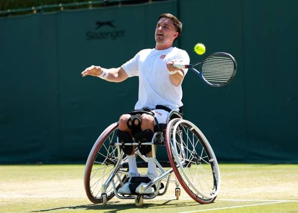 Gordon Reid GBR , Wheelchair Mens Singles Tennis Wimbledon 2025 Grand Slam ITF ATP WTA AELTC London Great Britain 10 July 2025 Copyright: xJuergenxHasenkopfx