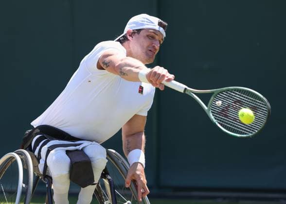 Gustavo Fernandez ARG , Wheelchair Mens Singles Tennis Wimbledon 2025 Grand Slam ITF ATP WTA AELTC London Great Britain 10 July 2025 Copyright: xJuergenxHasenkopfx