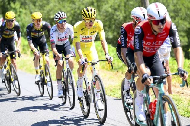 Slovenian Tadej Pogacar of UAE Team Emirates pictured in action during stage six of the 2025 Tour de France cycling, from Bayeux to Vire Normandie (201 km), on Thursday 10 July 2025 in France. The 112th edition of the Tour de France starts on Saturday 5 July in Lille, France, and will finish in Paris, France on the 27th of July. POOLxVINCENTxKALUT  x128840418x