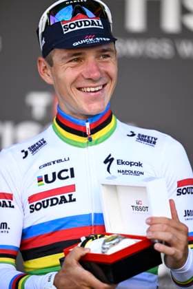 Tour de France 2025 Stage 5 CAEN, FRANCE - JULY 09 : Evenepoel Remco (BEL) of Soudal Quick-Step during stage 5 of the 112th edition of Tour de France an UCI World Tour 2.UWT Individual Time Trial stage for Men Elite of 33 km with start in Caen and finish in Caen on July 9, 2025 in Caen, France, 09 07 2025 ( Motordriver Kenny Verfaillie - Caen France  Copyright: xJanxDexMeuleneirx