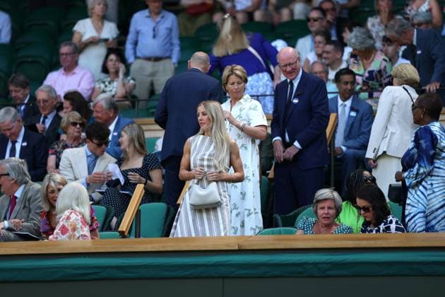 9th July 2025; All England Lawn Tennis and Croquet Club, London, England; Wimbledon Tennis Tournament, Day 10; Singer Ellie Goulding arriving at the royal box during their Ladies Singles Semi Finals  ActionPlus12812061 JohnxPatrickxFletcher