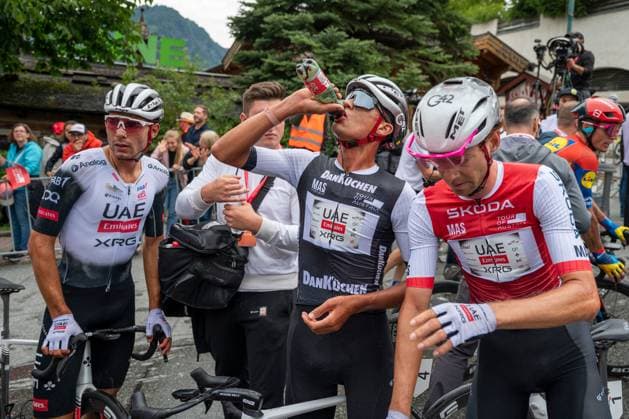 CYCLING - Tour of Austria 2025 SANKT JOHANN,AUSTRIA,10.JUL.25 - CYCLING - Tour of Austria, stage 2, Bischofshofen - Sankt Johann Alpendorf. Image shows Isaac Del Toro Romero and Felix Grossschartner (AUT UAE Team Emirates XRG).  GEPAxpictures xWolfgangxKofler